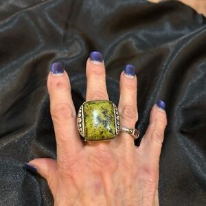 Massive Green Jasper Statement Ring- Southwestern Silver Artisan Ring